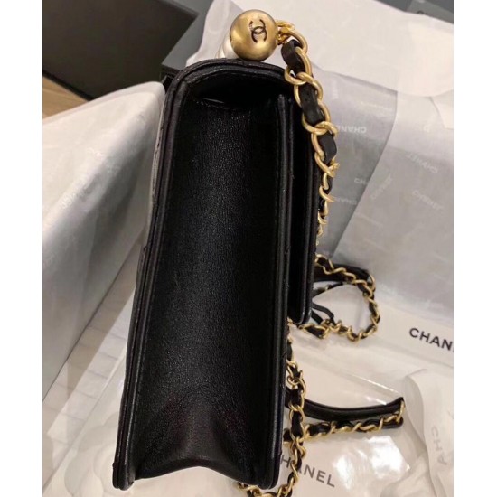 Fashion Black Quilted Leather Top White Pearl Detail CC Logo Turn Lock - Replica Chanel Chain Strap Ladies Flap Bag