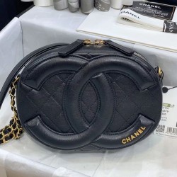 Vintage Black Rhombus Check Three-dimensional CC Decoration Brass Chain Shoulder Strap Oval Style - Imitation Chanel Female Camera Case