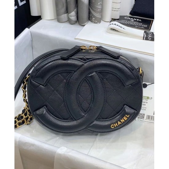 Vintage Black Rhombus Check Three-dimensional CC Decoration Brass Chain Shoulder Strap Oval Style - Imitation Chanel Female Camera Case