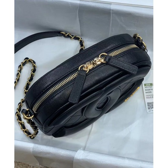 Vintage Black Rhombus Check Three-dimensional CC Decoration Brass Chain Shoulder Strap Oval Style - Imitation Chanel Female Camera Case