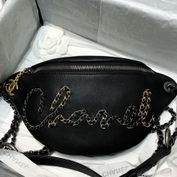 High Quality Chanel Chain Style Brand Letter Decoration Black Leather Marsupio Women's Zipper Closure Crossbody Bag UK