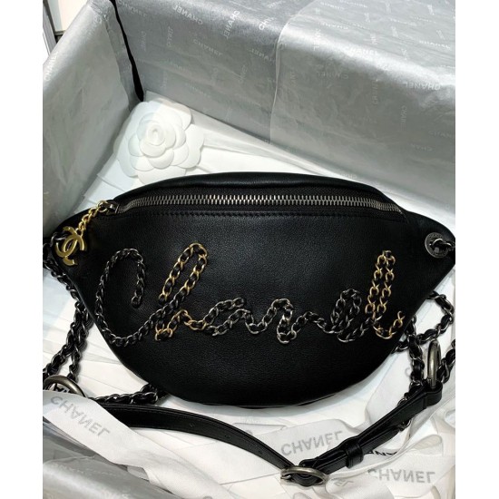 High Quality Chanel Chain Style Brand Letter Decoration Black Leather Marsupio Women's Zipper Closure Crossbody Bag UK