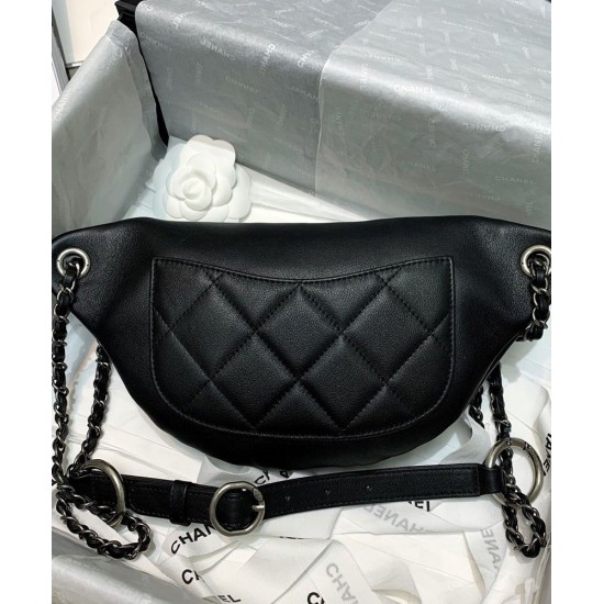 High Quality Chanel Chain Style Brand Letter Decoration Black Leather Marsupio Women's Zipper Closure Crossbody Bag UK