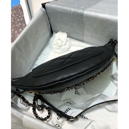 High Quality Chanel Chain Style Brand Letter Decoration Black Leather Marsupio Women's Zipper Closure Crossbody Bag UK