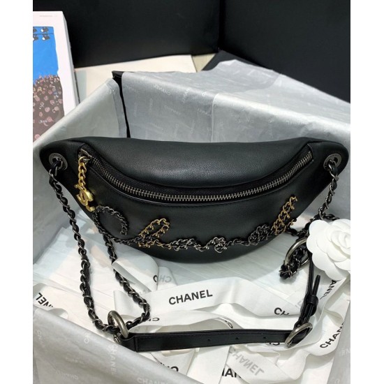 High Quality Chanel Chain Style Brand Letter Decoration Black Leather Marsupio Women's Zipper Closure Crossbody Bag UK