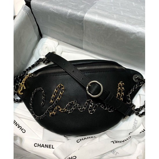 High Quality Chanel Chain Style Brand Letter Decoration Black Leather Marsupio Women's Zipper Closure Crossbody Bag UK