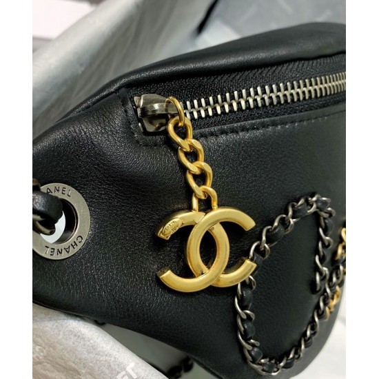 High Quality Chanel Chain Style Brand Letter Decoration Black Leather Marsupio Women's Zipper Closure Crossbody Bag UK