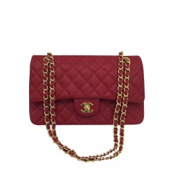 Imitation Chanel Golden Turn Lock Chain Shoulder Strap Women's Red Quilted Caviar Leather Jumbo Double Flap Crossbody Bag