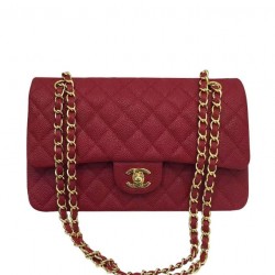 Imitation Chanel Golden Turn Lock Chain Shoulder Strap Women's Red Quilted Caviar Leather Jumbo Double Flap Crossbody Bag