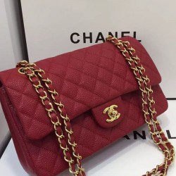 Imitation Chanel Golden Turn Lock Chain Shoulder Strap Women's Red Quilted Caviar Leather Jumbo Double Flap Crossbody Bag