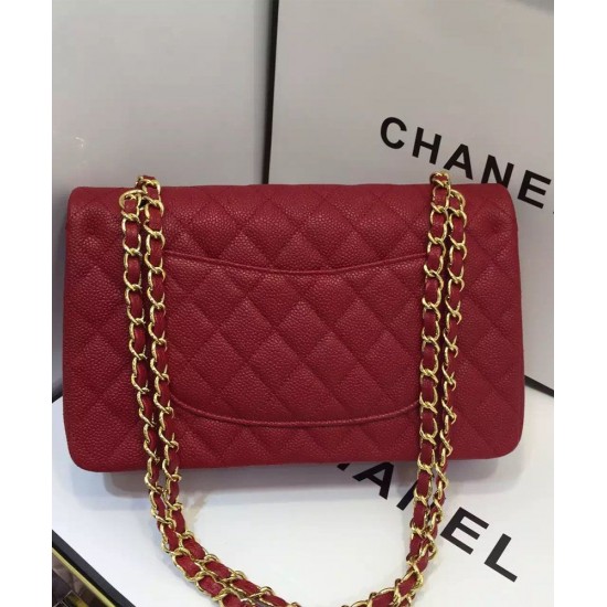 Imitation Chanel Golden Turn Lock Chain Shoulder Strap Women's Red Quilted Caviar Leather Jumbo Double Flap Crossbody Bag