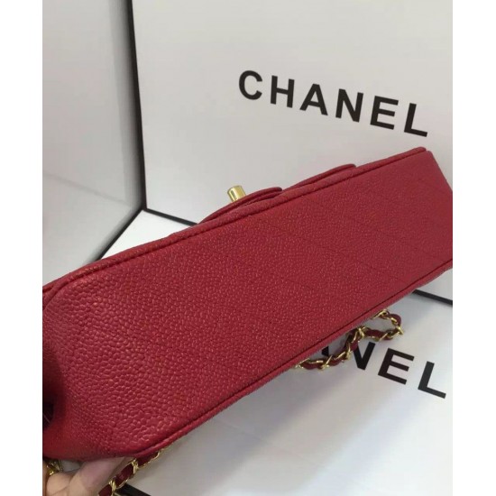 Imitation Chanel Golden Turn Lock Chain Shoulder Strap Women's Red Quilted Caviar Leather Jumbo Double Flap Crossbody Bag