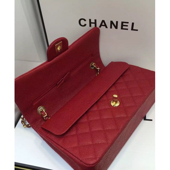 Imitation Chanel Golden Turn Lock Chain Shoulder Strap Women's Red Quilted Caviar Leather Jumbo Double Flap Crossbody Bag