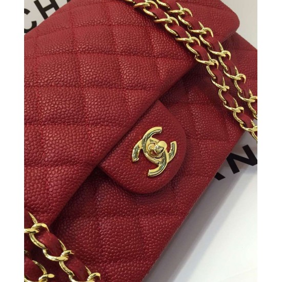 Imitation Chanel Golden Turn Lock Chain Shoulder Strap Women's Red Quilted Caviar Leather Jumbo Double Flap Crossbody Bag