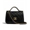 Imitation Chanel Yellow Gold Chain Motif Diamond-type Lattice Simple Top Handle Women's Black Lambskin Leather Flap Bag