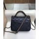 Imitation Chanel Yellow Gold Chain Motif Diamond-type Lattice Simple Top Handle Women's Black Lambskin Leather Flap Bag