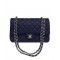 Trendy Navy Blue Quilted Leather Silver Chain Shoulder Strap Medium Classic Jumbo - Fake Chanel Double Flap Handbag 25CM