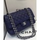 Trendy Navy Blue Quilted Leather Silver Chain Shoulder Strap Medium Classic Jumbo - Fake Chanel Double Flap Handbag 25CM