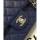 Trendy Navy Blue Quilted Leather Silver Chain Shoulder Strap Medium Classic Jumbo - Fake Chanel Double Flap Handbag 25CM