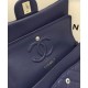 Trendy Navy Blue Quilted Leather Silver Chain Shoulder Strap Medium Classic Jumbo - Fake Chanel Double Flap Handbag 25CM