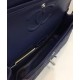 Trendy Navy Blue Quilted Leather Silver Chain Shoulder Strap Medium Classic Jumbo - Fake Chanel Double Flap Handbag 25CM