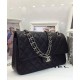 Fashion Black Caviar Leather Silver Hardware Turn Lock Design Classic Jumbo Flap Bag - Faux Chanel Double Flap Crossbody Bag