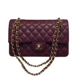 Top Sale Classic Jumbo Burgundy Quilted Leather Golden Chain Strap - Imitated Women's Chanel Medium Flap Bag