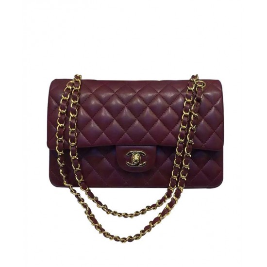 Top Sale Classic Jumbo Burgundy Quilted Leather Golden Chain Strap - Imitated Women's Chanel Medium Flap Bag