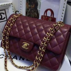 Top Sale Classic Jumbo Burgundy Quilted Leather Golden Chain Strap - Imitated Women's Chanel Medium Flap Bag