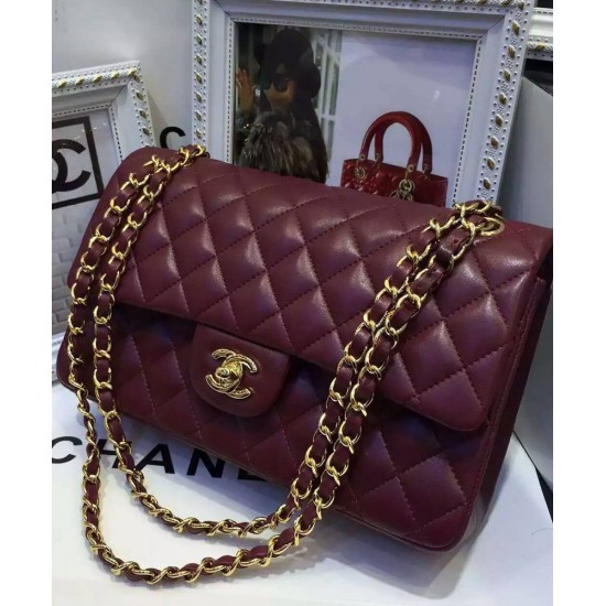 Top Sale Classic Jumbo Burgundy Quilted Leather Golden Chain Strap - Imitated Women's Chanel Medium Flap Bag