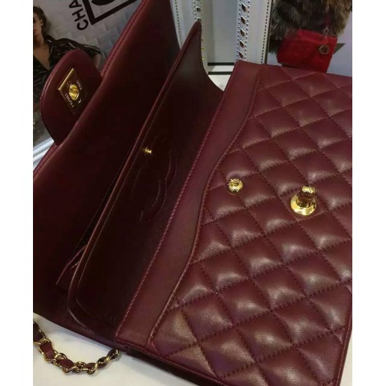 Top Sale Classic Jumbo Burgundy Quilted Leather Golden Chain Strap - Imitated Women's Chanel Medium Flap Bag