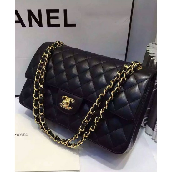 Spring Popular Golden Double Chain Shoulder Strap Classic Black Quilted Lambskin Leather Jumbo Flap Bag - Copy Chanel Chain Bag