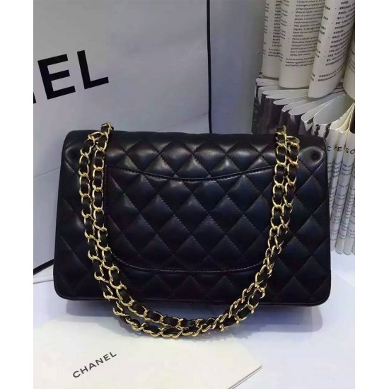 Spring Popular Golden Double Chain Shoulder Strap Classic Black Quilted Lambskin Leather Jumbo Flap Bag - Copy Chanel Chain Bag