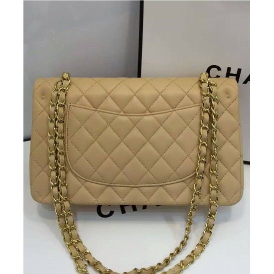 Chanel Celebrity Style Beige Quilted Leather Double Chain Strap Turn Lock - Women's Medium Chane Classic Jumbo Flap Bag