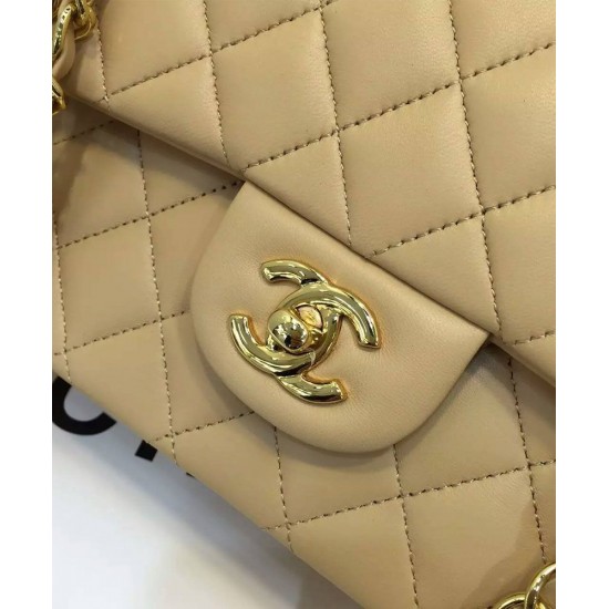 Chanel Celebrity Style Beige Quilted Leather Double Chain Strap Turn Lock - Women's Medium Chane Classic Jumbo Flap Bag