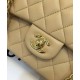 Chanel Celebrity Style Beige Quilted Leather Double Chain Strap Turn Lock - Women's Medium Chane Classic Jumbo Flap Bag