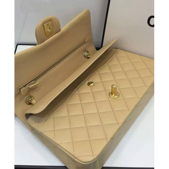 Chanel Celebrity Style Beige Quilted Leather Double Chain Strap Turn Lock - Women's Medium Chane Classic Jumbo Flap Bag