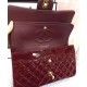 Low Price Women's Classic Dark Red Quilted Patent Leather Jumbo Flap Bag - Faux Chanel Yellow Gold Chain Crossbody Bag