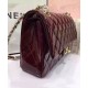 Low Price Women's Classic Dark Red Quilted Patent Leather Jumbo Flap Bag - Faux Chanel Yellow Gold Chain Crossbody Bag