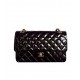 Classic Diamond Style Pattern Golden Rotatable Buckle Black Patent Leather Chain Bag - Women's Fake Chanel Jumbo Flap Bag