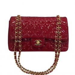 Best Quality Red Quilted Patent Leather Yellow Gold Plated Chain Classic Jumbo - Replica Chanel Women's Flap Bag Online