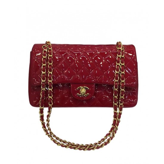 Best Quality Red Quilted Patent Leather Yellow Gold Plated Chain Classic Jumbo - Replica Chanel Women's Flap Bag Online