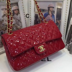 Best Quality Red Quilted Patent Leather Yellow Gold Plated Chain Classic Jumbo - Replica Chanel Women's Flap Bag Online