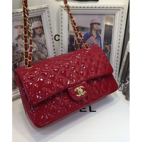 Best Quality Red Quilted Patent Leather Yellow Gold Plated Chain Classic Jumbo - Replica Chanel Women's Flap Bag Online