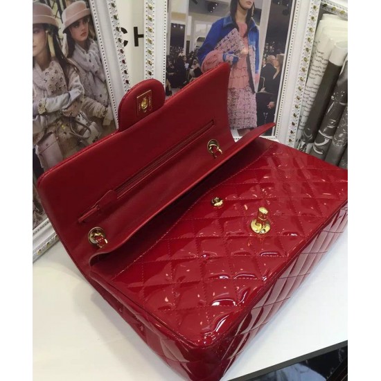 Best Quality Red Quilted Patent Leather Yellow Gold Plated Chain Classic Jumbo - Replica Chanel Women's Flap Bag Online