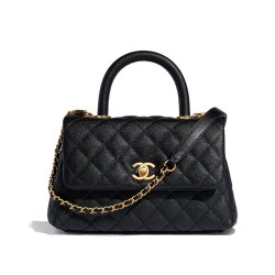 Hot Selling Diamond Chevron Quilting Pattern Black Caviar Leather Small Flap Bag - Faux Chanel COCO Top Handle Bag For Ladies