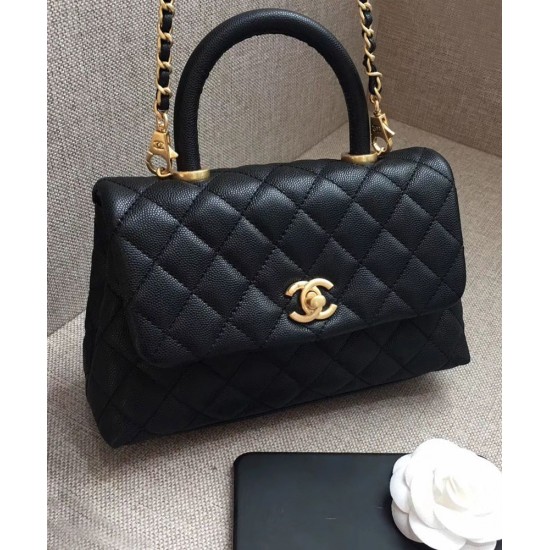 Hot Selling Diamond Chevron Quilting Pattern Black Caviar Leather Small Flap Bag - Faux Chanel COCO Top Handle Bag For Ladies