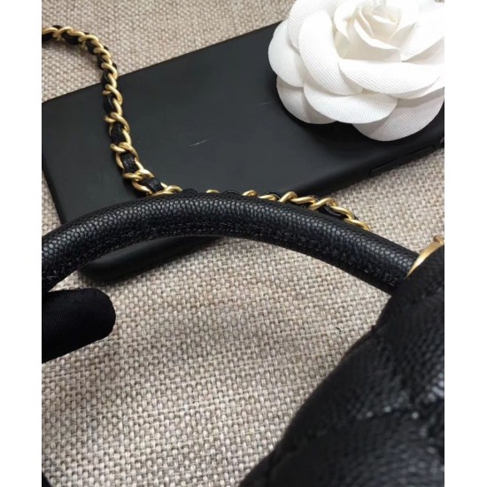 Hot Selling Diamond Chevron Quilting Pattern Black Caviar Leather Small Flap Bag - Faux Chanel COCO Top Handle Bag For Ladies