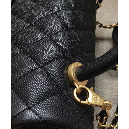 Hot Selling Diamond Chevron Quilting Pattern Black Caviar Leather Small Flap Bag - Faux Chanel COCO Top Handle Bag For Ladies