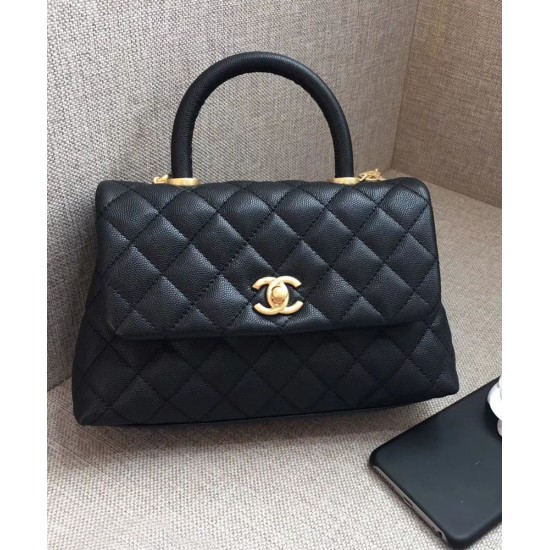 Hot Selling Diamond Chevron Quilting Pattern Black Caviar Leather Small Flap Bag - Faux Chanel COCO Top Handle Bag For Ladies